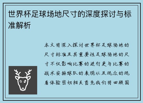 世界杯足球场地尺寸的深度探讨与标准解析